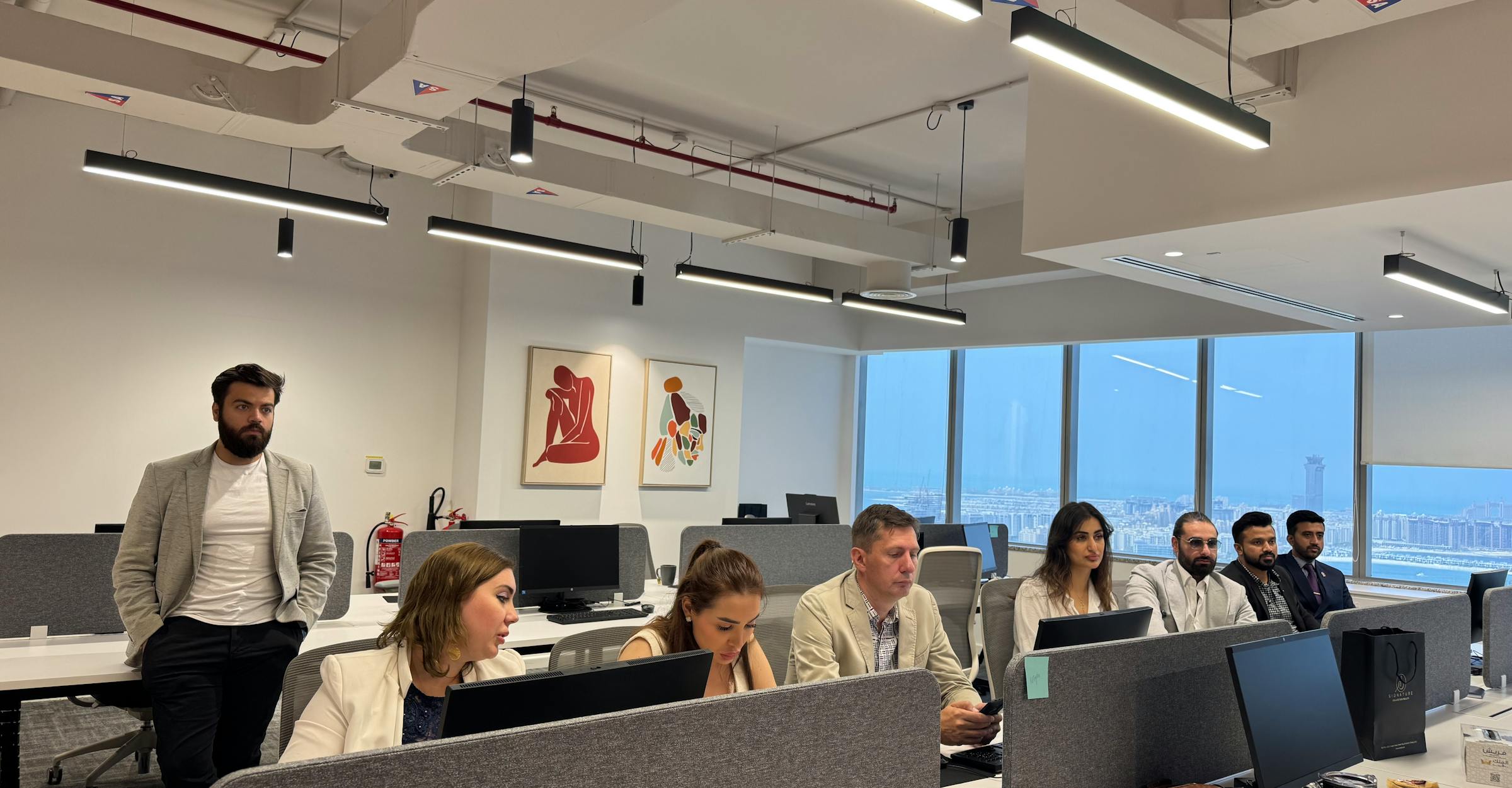 Professional team collaborating in a modern office