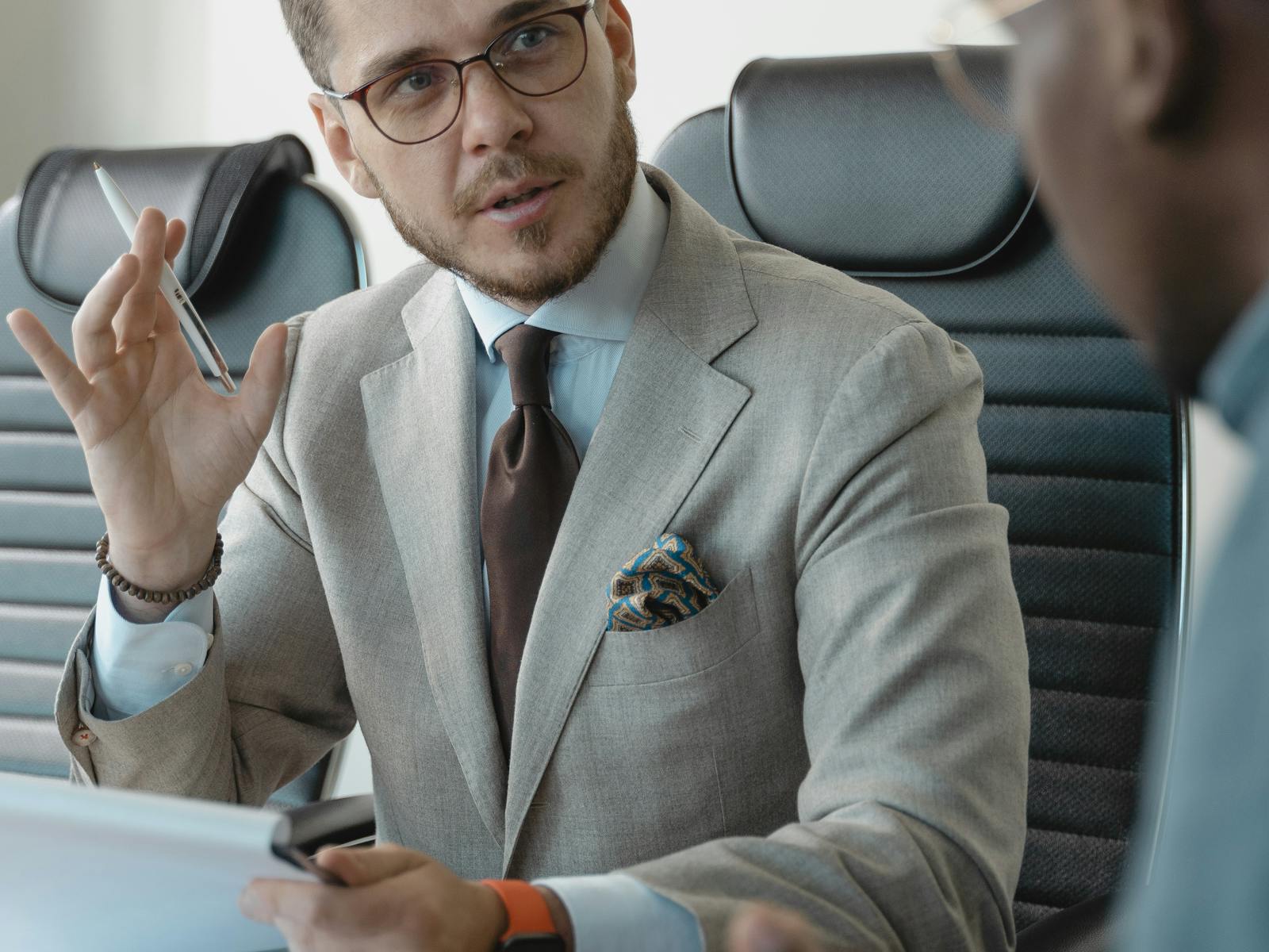 Candidate interview discussion across a desk